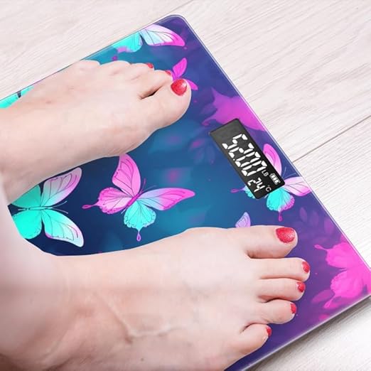 Digital Scale for Body Weight Highly Precision Bathroom Weight Scale 400 lbs with Backlit Display Personalized Scale for Home-Teal Butterflies Flying in The Air