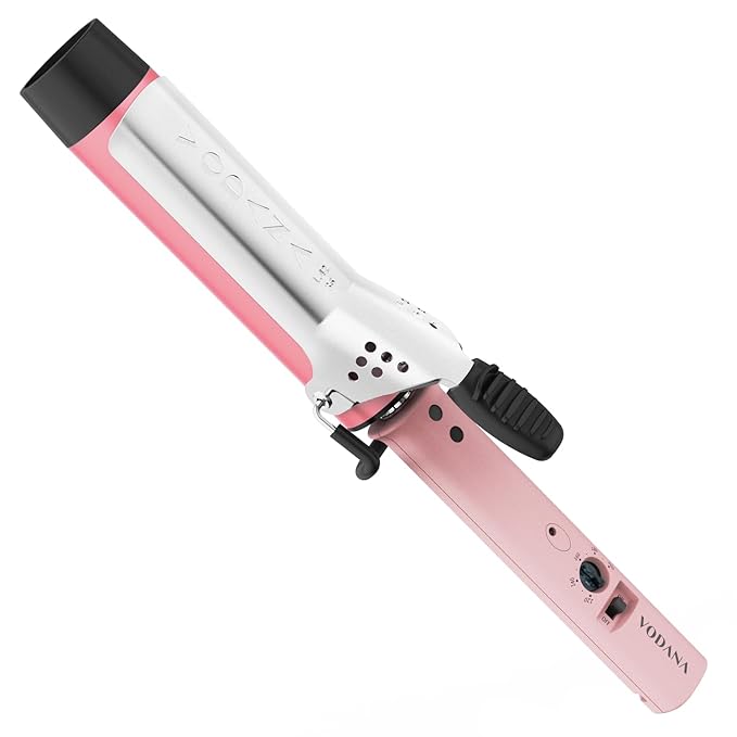 VODANA Professional GlamWave Ceramic Curling Iron Long-Lasting Natural Curls Instant Heat Hair Curler Curling Wand Available in USA (1.4 inch Pink)