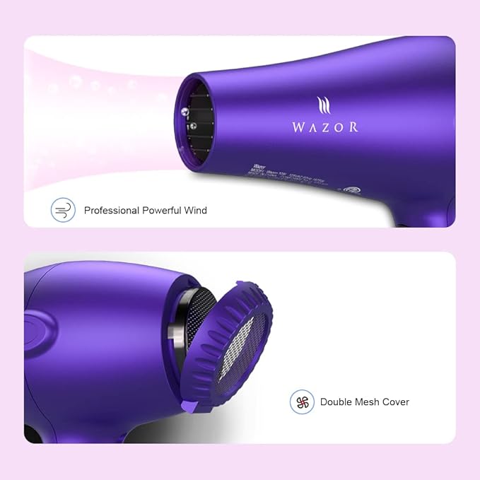 Purple Professional Light Weight Hair Dryer 1875W Tourmaline Ceramic Negative Ionic Blow Dryer with Diffuser &amp Concentrator &amp Comb