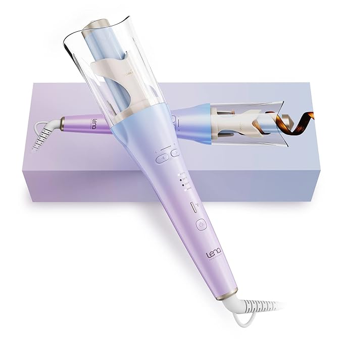 LENA Geniecurl Auto Hair Curler Ion Wrap Transparent Curling Wand with 1 Ceramic Ionic Barrel and Smart Anti-Stuck Sensor Pro Styling Tool for Long and Medium Length Hair