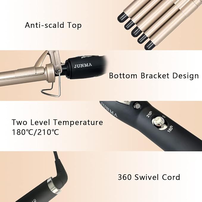 Hair Curling Iron Waver 5 Barrel Hair Crimping Iron Curling Wand 0.6 Inch Wave Curler Ceramic Hair Styling Tool