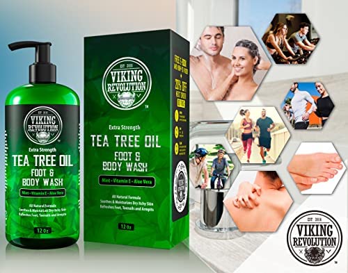 Viking Revolution Men's Tea Tree Oil Body Wash (12 Fl Oz 1 Pack) and Soap Bag with Drawstring (5.9x3.7 1 Piece) - Helps Athlete's Foot Toenail Jock Itch Eczema Ringworm &amp Body Odors