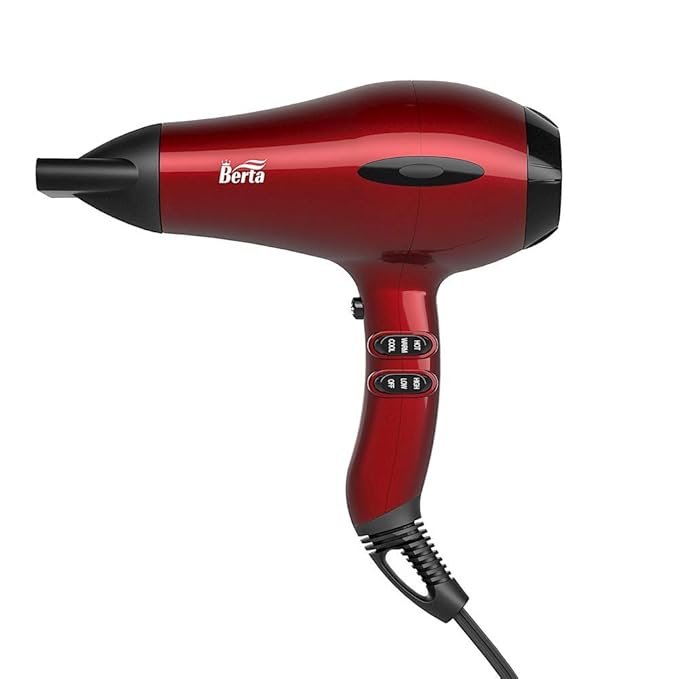 BERTA 1875W Powerful Negative Ions Hair Dryer Ceramic Professional Far Infrared Blow Dryer 2 Speeds 3 Heating Settings (3 Attachments)