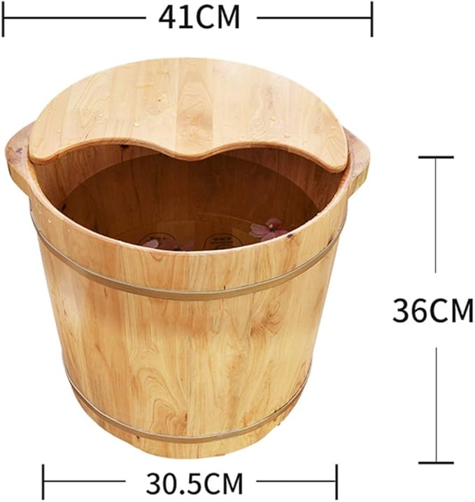 Wooden Foot Tub Adult Footbath Kashiwagi Pedicure Basin Pain Fatigue Relief Foot Washing Barrel Middle-Aged and Elderly Health Care Gift (Size : B tub+Cover)