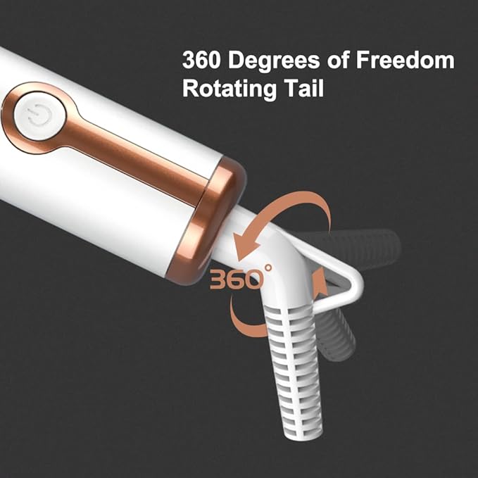 JINRI Automatic Rotating Curling Iron-Beach Waves Curling Wand Pumped-Up Volume Portable Hair Curler 500 Million Ionic Dual Voltage &amp Lightweight for Travel Ceramic Coating 1 Inch White
