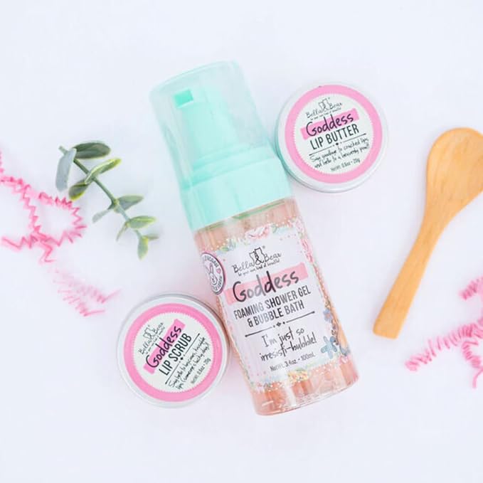 Bella &amp Bear Goddess Mini Bath &amp Body Gift Set with 2 in1 Foaming Shower Gel &amp Bubble Bath Lip Scrub Lip Butter - Gift - Teens - Tweens - Women