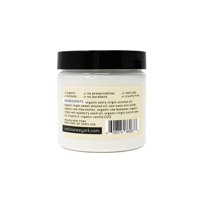 Malina™ Organic Vanilla Natural Sunscreen | SPF 30+ | Nontoxic | Baby-Safe | Reef-Safe | No Preservatives | No Synthetic Fragrance | Made With Pure Essential Oil (4 Fl Oz)