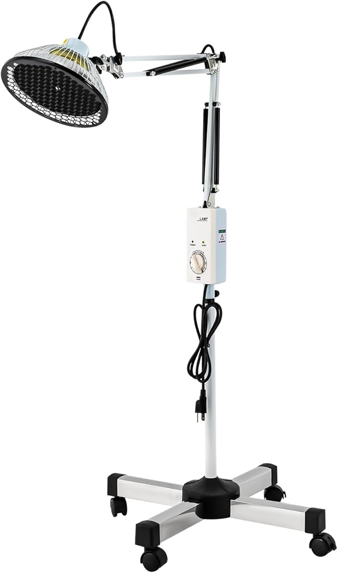 Far Infrared Light 360° Rotating Adjustable Mineral Infrared Heat Lamp Timing Function Therapy Light Rolling Lamp for Relieve Joint Pain and Muscle Aches 250W