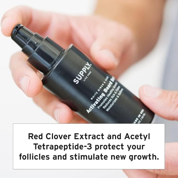 Supply Activating Beard Serum – Plant-Based Ingredients with Biotin &amp Red Clover Extract to Promote Beard Growth Revive Follicles &amp Support a Fuller Thicker Beard – 2.0oz