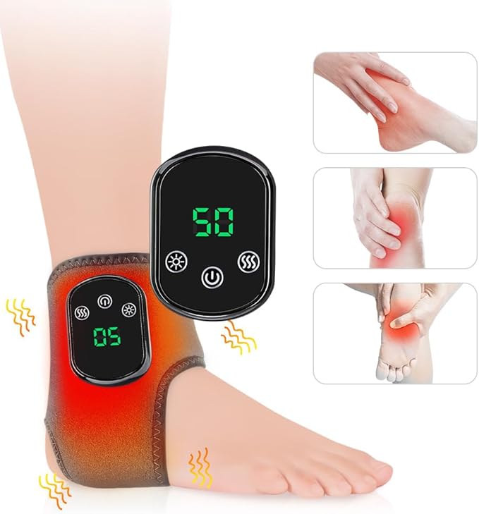Portable Foot and Ankle Massager with Heat – 3-Speed Vibration &amp 5-Temperature Settings Wireless for Pain Relief Swelling Plantar Fasciitis Travel &amp Home Use (2)