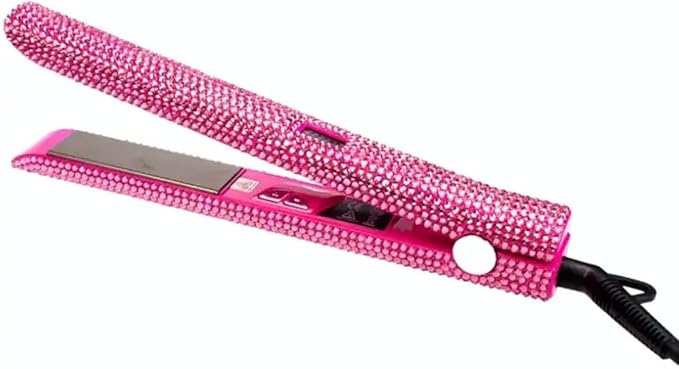 Luxurious Professional Ceramic Titanium Hair Straightener with Rhinestone Crystals - Bling Style - Infrared (122-480°F) - Fast Heat-Up Dual Voltage MCH Ceramic Heater - Auto Shut-Off - (Pink)