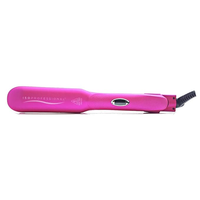 ISO Beauty Gold Collection Metallic Color 1.5 Inch Floating Plates Flat Iron Hair Straightener with Adjustable Auto Power Off Smart Memory Temp Control &amp LCD Display (Pink)