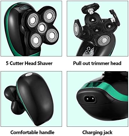 Head Shavers for Bald Men 5 in 1 Rechargeable Electric Shaver Five Floating Heads Razors Hair Clipper Nose Ear Hair Trimmer Men Facial Cleaning Brush Box (Color : Standard with Box)