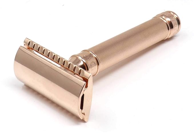Double Edge safety razor barley effect handle with complimentary Feather blade (Rose Gold)