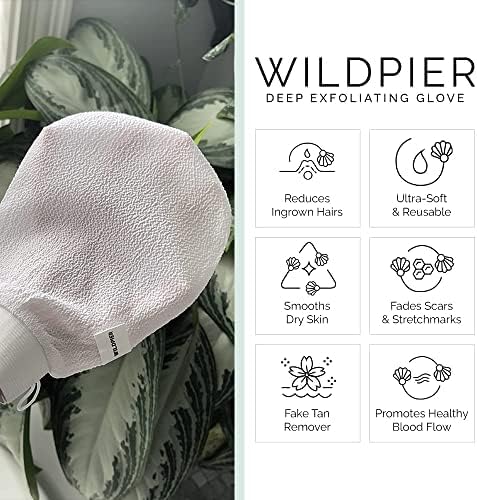 Wildpier Plus+ Exfoliating Glove Mitt Body Scrub for Bath Shower Spa Hand Exfoliator Gloves Dead Skin Cell Remover Plant Based Deep Exfoliation Scrubber White