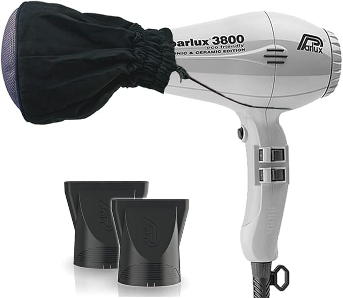Parlux 3800 Eco Friendly Ionic &amp Ceramic Silver Hair Dryer + M Hair Designs Metal Mesh Diffuser (Bundle) – Lightweight Fast-Drying Frizz-Control Blow Dryer for Salon-Quality Styling
