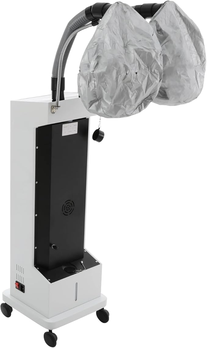 Hair Steamer Nano Hair Steamer Dual Tube - Professional Hooded Hair Dryer for Salon &amp Home Use Hair Care Steam Conditioning Suitable for All Hair Types (White)