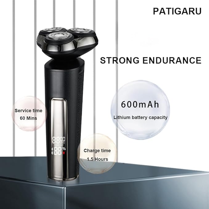 PATIGARU Electric Razors for Men - IPX7 Waterproof for Wet &amp Dry Shave Portable Razor with LCD Display Beard Trimmer Cordless with USB-C Charging Cable
