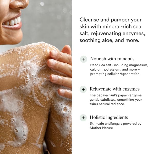 Dermazen Natural Mineral &amp Enzyme Body Wash for Men &amp Women | Malassezia Safe | Gentle Hydrating &amp Nourishing Cleanser w/Papaya &amp Cucumber for Soft Radiant Skin – Sulfate &amp Parab