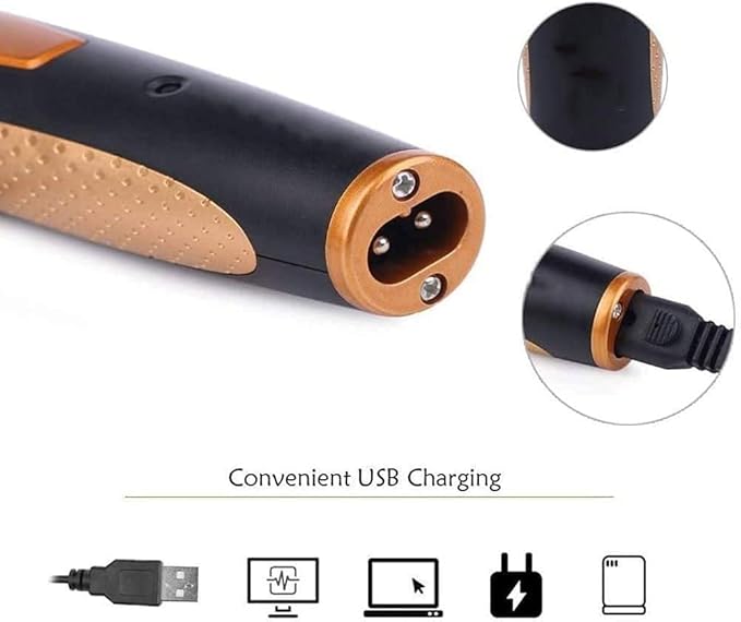 4 in 1 Nose and Ear Hair Trimmer USB Rechargeable Nose Hair Trimmer for Men and Women Waterproof Easy Cleaning Stainless Steel and Dual Edge Blades (Black/Orange)