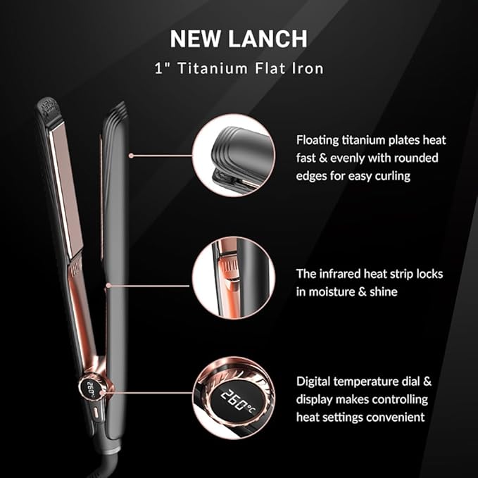 ISAGIY Flat Iron Hair Straightener and Curler 2 in 1 Plancha de Cabello 260°F High Temperature Ceramic Coating Temperature Control Integrated Beauty Power Generation Suitable for All Hair Types