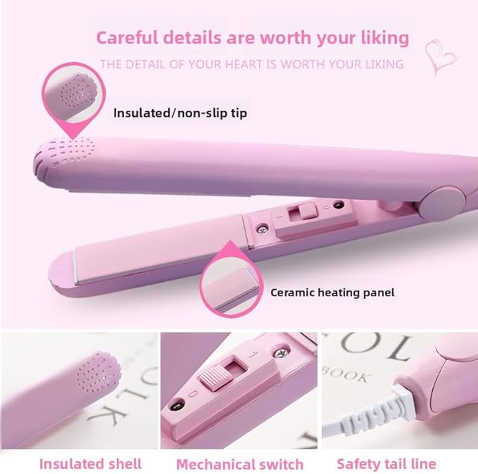 Cute Mini Hair Straightener 220V Portable Cartoon Flat Iron for Travel 17W Ceramic Heating Plate Hair Styling Tool for Women &amp Girls