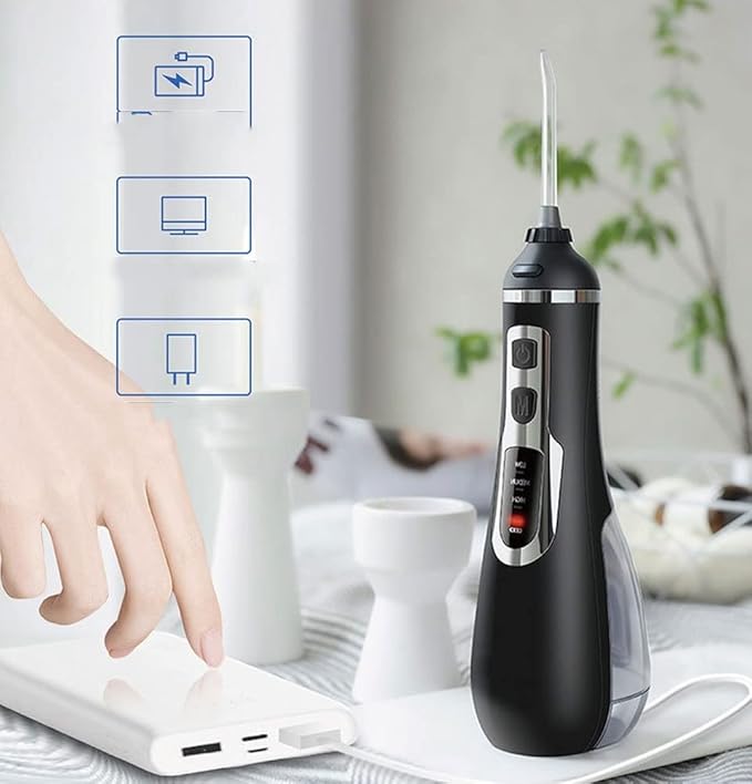 Water Dental Flosser for Teeth Cleaning Waterproof Dental Picks Floss Oral Irrigator with 4 Tips and 200ML Water Tank (Color : Black)