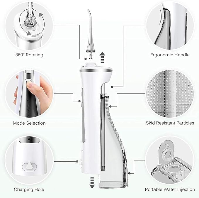 Water Flosser Cordless for Teeth 250ML Professional Dental Oral Irrigator Portable and Rechargeable IPX7 Waterproof Powerful Battery Life Teeth Cleaner for Home Travel Braces and Bridges Car