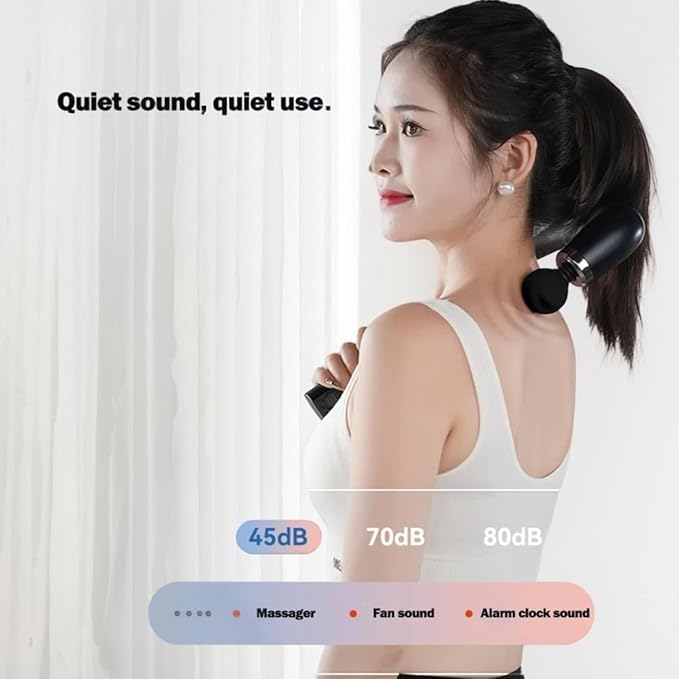 2025 new fascia gun portable massage hammer set low noise equipped with four professional replacement heads and nine adjustment levels perfect for neck back and full body massage. (Black)