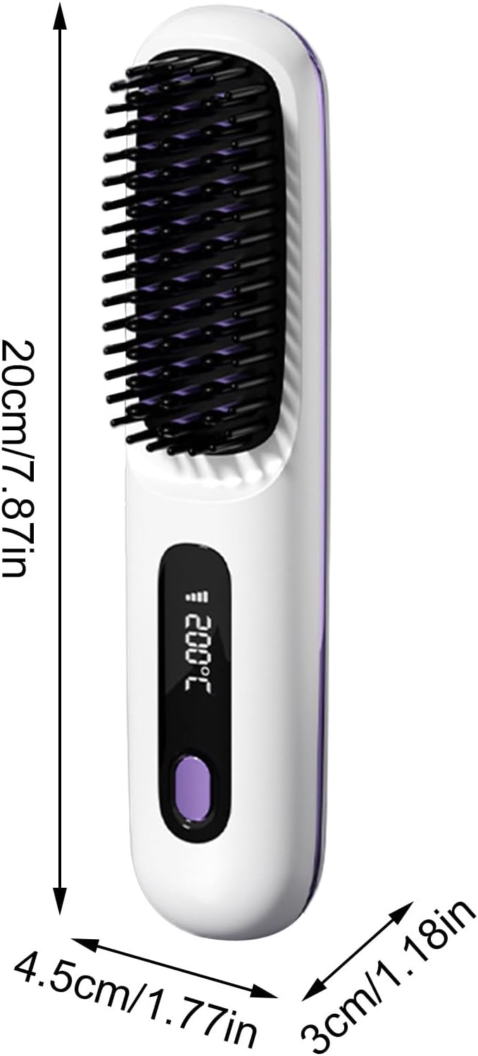 Heat Hair Straightener Brush Heat Brush for Hair Styling Rechargeable Cordless Digital Display Portable Straightening Brushs for Women for Women Long Short Straightening Curling Home Office Hotel