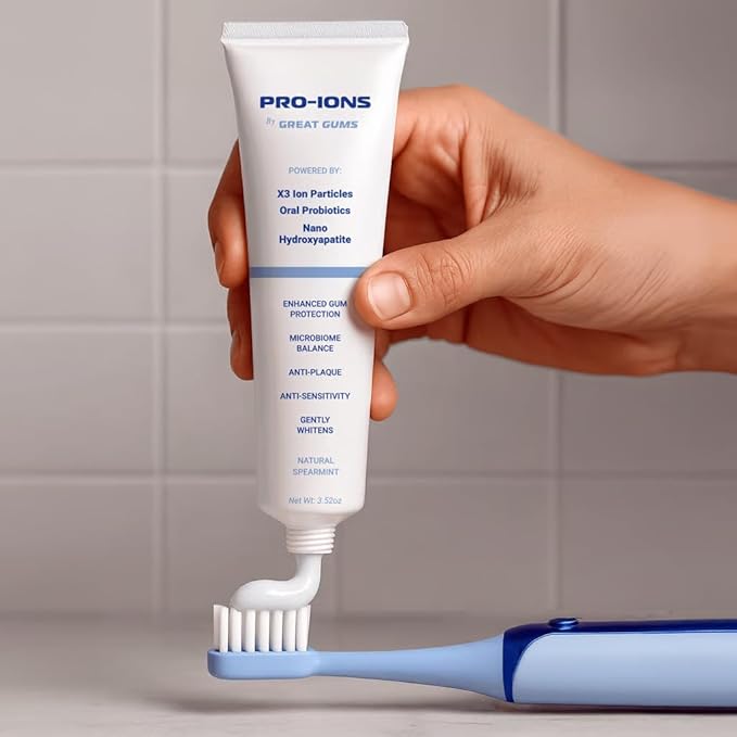 Sonic Gums Brush Head and Pro-Ions Toothpaste Replacement Head with Fluoride-Free Toothpaste Natural Spearmint