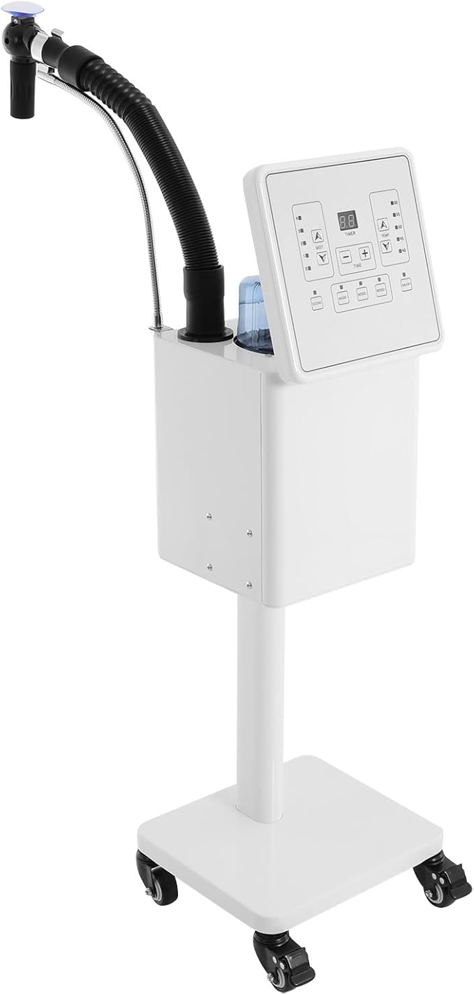 110V 1600W Nano Hair Steamer Machine Professional Standing Hooded Hair Steamer with 3 Modes 5 Temperature Setting Mist Hair Processor for Color SPA Ozone Hair and Scalp Care (White)