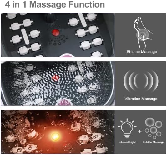Foot Spa Bath Massager with Heat Bubbles Vibration &amp Jets Adjustable Temperature Foot Soaker with Red Light 22 Massage Rollers Includes 16 oz Lavender Epsom Salt Black