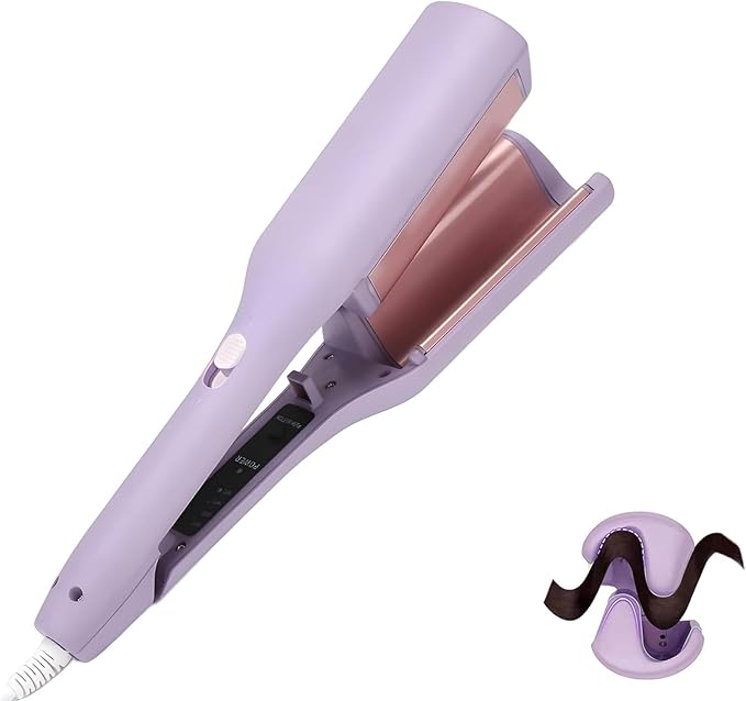 Curluxe Iron - Curluxe French Curls Iron 15-Second Heat-Up French Wave Irons 4 Adjustable Temp Hair Waver Ceramic &amp Ionic Frizz-Free Curling Wand for All Hairs Types (Purple)
