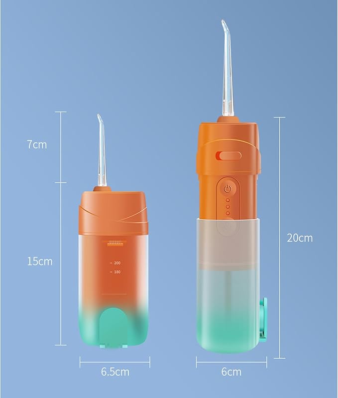 Portable Oral Irrigator 200mlWater FlosserOptimal Tooth and Gum Care with Pulse Technology3 Modes and 4 Nozzles360° RotationUSB Rechargeableup to 30 Days Run Time (Blue)