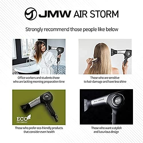 JMW Korean Professional Salon Hair Dryer AIR Storm-1600W BLDC Fast Drying Powerful Cold Wind Lightweight Quiet and Long-Lasting
