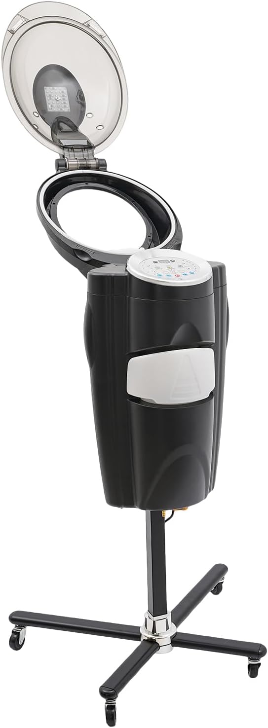 12 Colors Hair Steamer with Wheels Multi-Function Salon Hair Scalp Treatment Machine Dye Perm Professional O3 Ozone Hair Steamer Height Adjustable (Black)