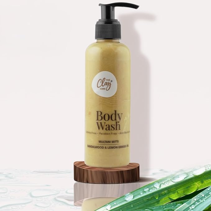 The Clay Care Natural Multani Mitti Body Wash with Sandalwood and Lemon Grass Oil Paraben Free Sulfate Free Vegan 200ml