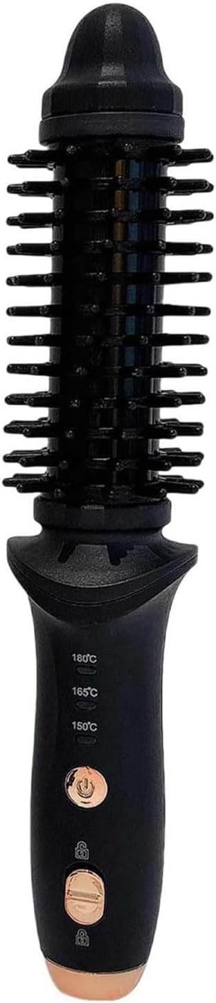 Cordless Heated Round Brush for Travel Mini Thermal Curling Iron for Short Hair USB Rechargeable Small Barrel Volume Heat Styling Curling Brush for Men and Women Curly Straight Hair (Black)