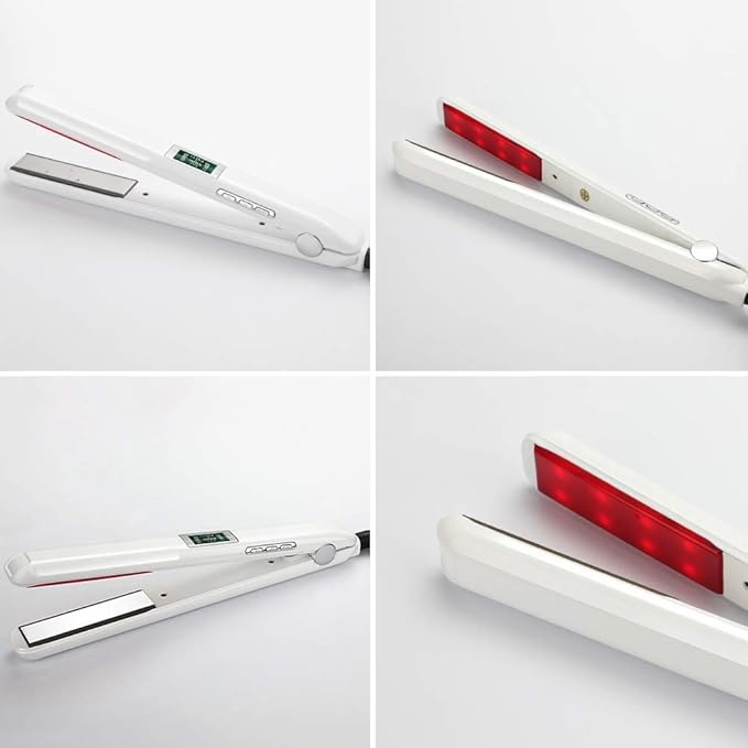 Pro Infrared Hair Straightener Cold Flat Iron for Repair Damaged Hair LCD Display 360° Swivel Cord White