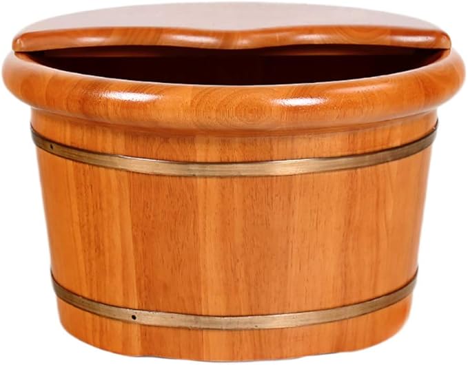 Wood Foot Bath Bucket Foot Bath Barrel Adult Wooden Foot Basin Super Insulation to Promote Blood Circulation Oak with Lid Foot Barrel26cm