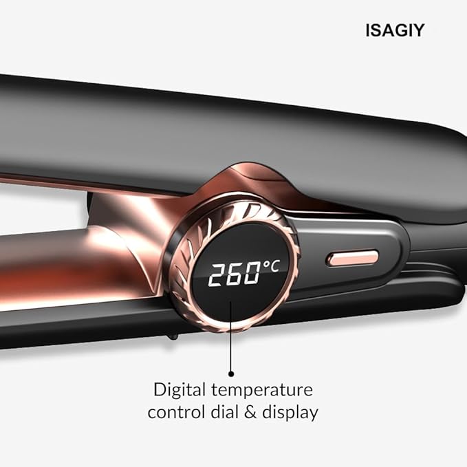 ISAGIY Flat Iron Hair Straightener and Curler 2 in 1 Plancha de Cabello 260°F High Temperature Ceramic Coating Temperature Control Integrated Beauty Power Generation Suitable for All Hair Types