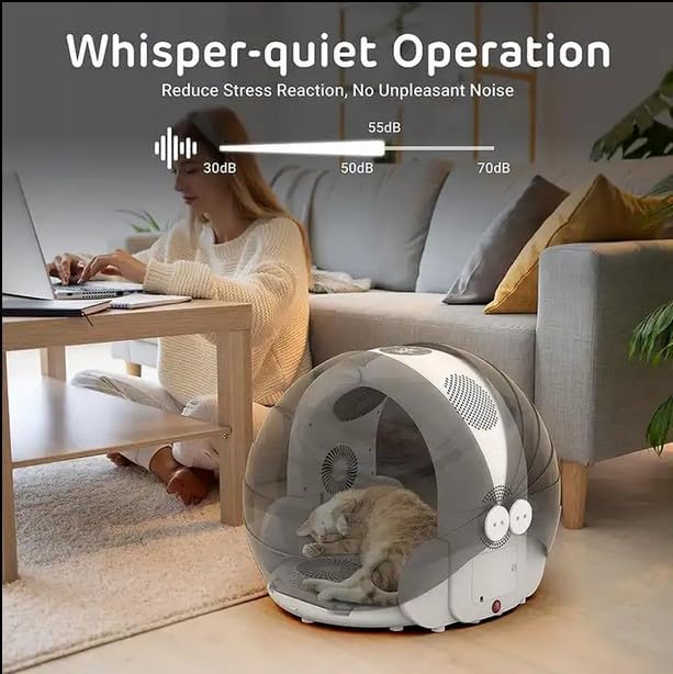 ShowyLive Automatic Dog Hair Dryer Box for Pets Foldable and Large Capacity 8 High-Velocity Fans 360° Airflow Temperature Control 4-Speed Settings and Timer 16 Gallons