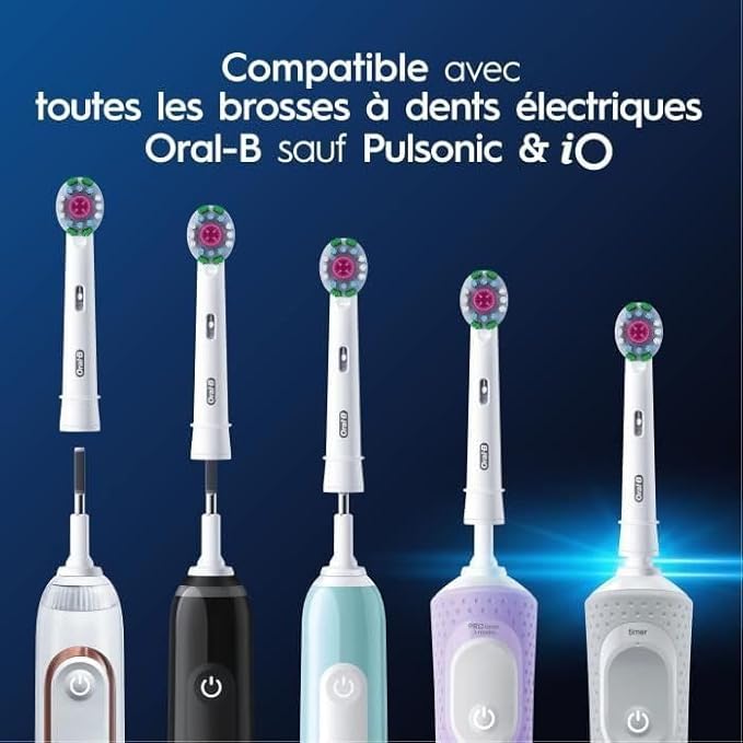 Oral-B Pro 3D White Electric Toothbrush Head X-Shaped Bristles and Unique Polishing Cup for Teeth Whitening and to Remove Surface Stains Pack of 8 Toothbrush Heads White