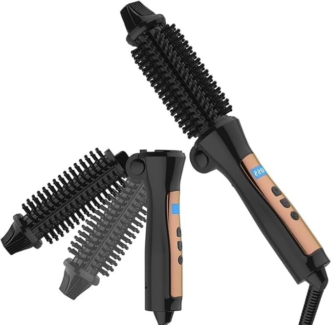 Temperature Control Mini Collaspe Hair Curler Tangle-Free Curling Iron Brush and Volumizer Dual Voltage Travel-Friendly Tourmaline Ceramic Ionic Hot Brush Styling Wand (New Black)