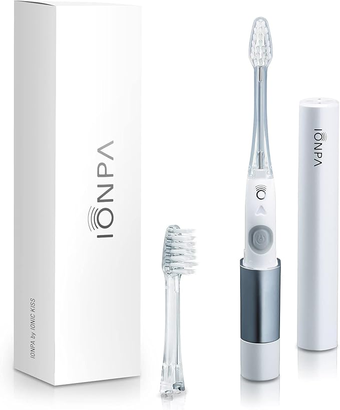 IONIC KISS IONPA DM White Compact Ionic Power Electric Toothbrush with Travel Cap Brushing Timer 2 Modes 2 Soft Extended Filament Brush Heads Made in Japan You Outdoor Camping DM-011PW