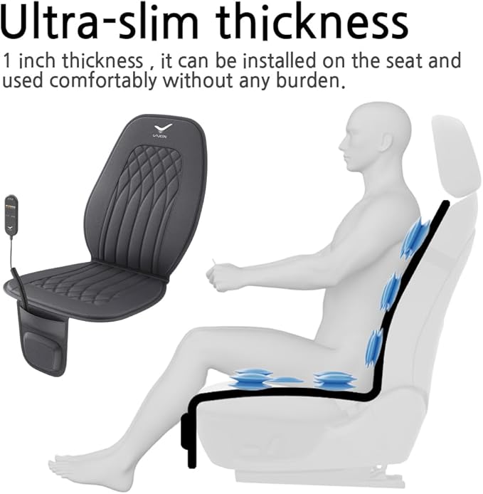 Vehicle Seat Air Massage Cover. Tailored for Long-Distance Drivers for Long commutes. 11 Air Cells Dynamic Work for Back &amp Hip. Relax Muscles While Driving Slim Comfy Design (Black)