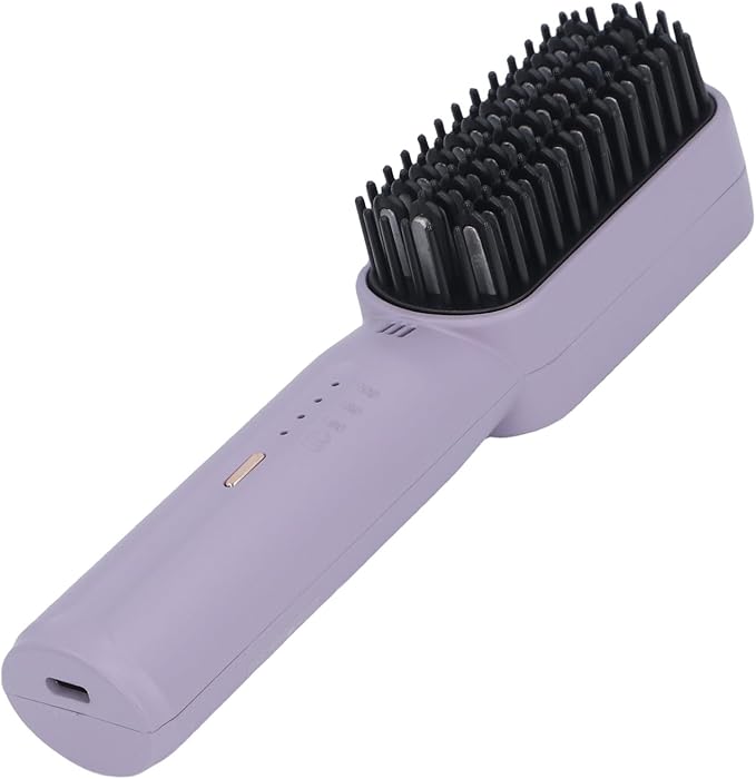 Brrnoo 2500mAh Hair Straightener Brush Fast Heating Portable Hair Straightening Comb with Built in Conditioner and 3 Adjustable Temperature Gears for Women (Purple)