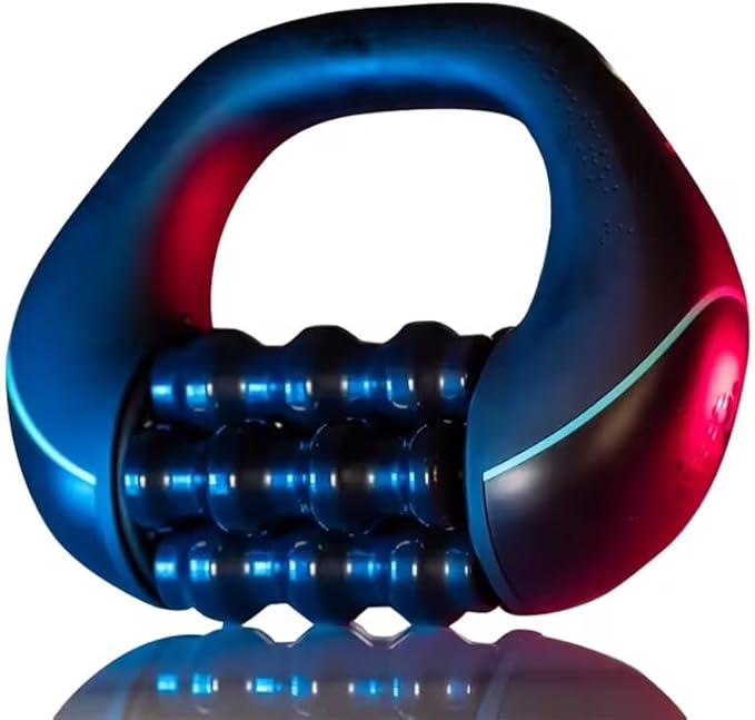 Electric Deep Tissue Massager 3-Speed Rolling Percussive Muscle Roller with Hands-Free Base - Rechargeable Portable Massage for Legs Back Shoulders - Recovery Tool for Athletes &amp Runners