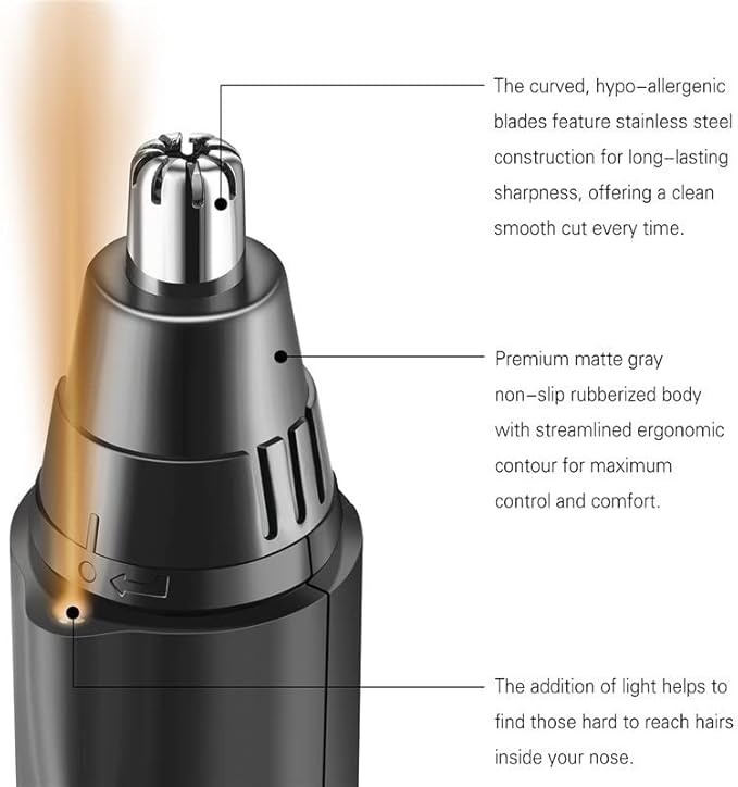 Ear and Nose Hair Trimmer Clipper - Painless Eyebrow &amp Facial Hair Trimmer for Men Women Battery-Operated Trimmer with IPX7 Waterproof Easy to Clean